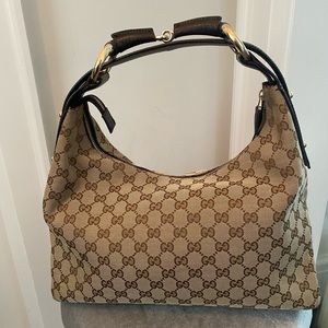 GUCCI canvas horsebit hobo bag